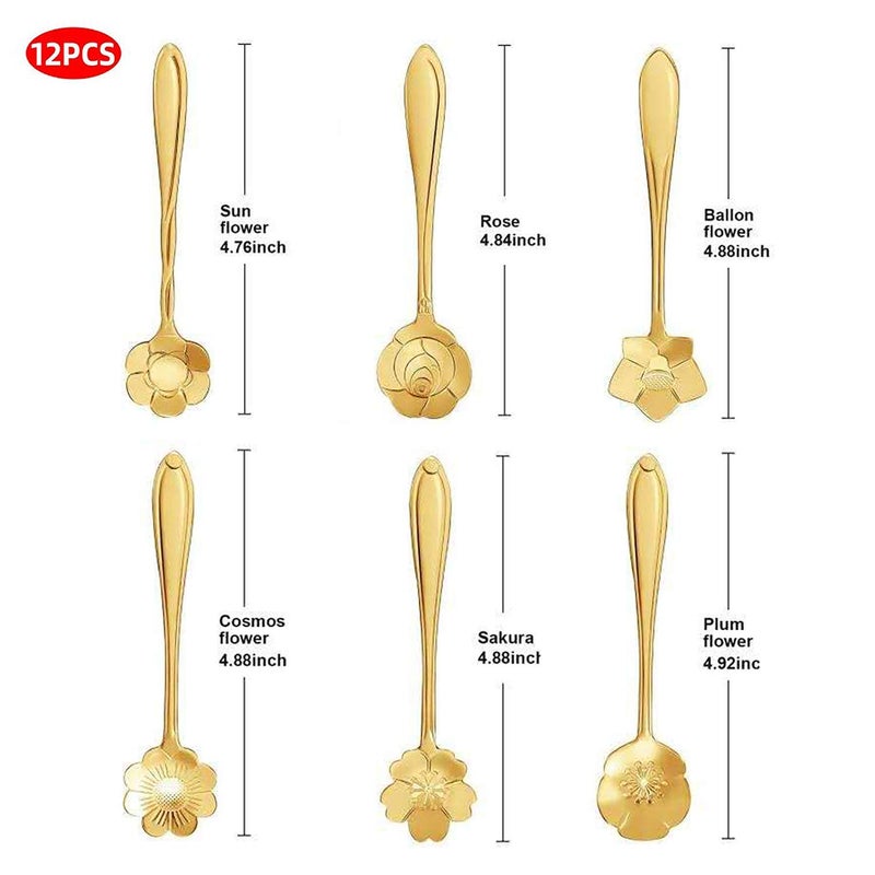 KUMOOM Stainless Steel Creative Flower Coffee Spoon Soup Spoons Sugar Spoons, Ice-Cream Tea Stirring Spoons 4.8 Inches Retro Dessert Demitasse Espresso Spoons Cutlery Kitchen Tableware-Set of 12 - Image 2